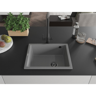 Mexen Pedro 1miskový granitový drez 560 x 460 mm, sivý, čierny sifón - 6508561000-71-B