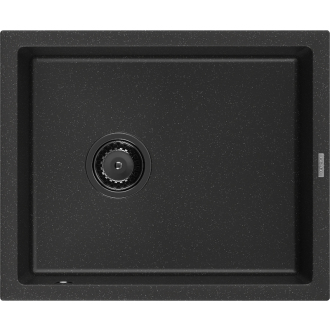 Mexen Pedro 1miskový granitový drez 560 x 460 mm, čierna / strieborná metalíza, čierny sifón - 6508561000-73-B