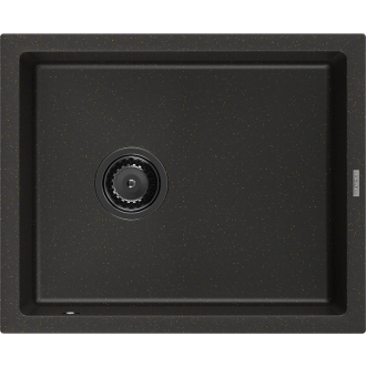 Mexen Pedro 1miskový granitový drez 560 x 460 mm, čierna / zlatá metalíza, čierny sifón - 6508561000-75-B