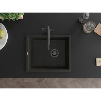 Mexen Pedro 1miskový granitový drez 560 x 460 mm, čierna / zlatá metalíza, čierny sifón - 6508561000-75-B