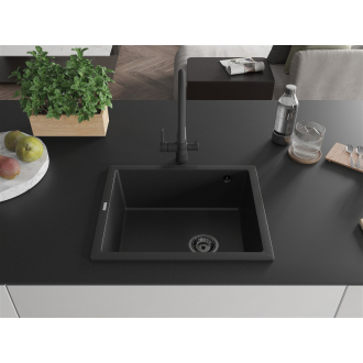 Mexen Pedro 1miskový granitový drez 560 x 460 mm, čierny, čierny sifón - 6508561000-77-B
