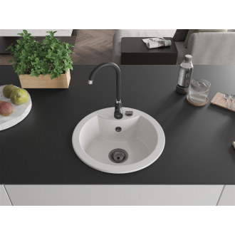 Mexen Diego 1miskový granitový drez 488 x 480 mm, biely, čierny sifón - 6512481000-20-B