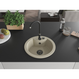 Mexen Diego 1miskový granitový drez 488 x 480 mm, béžový, čierny sifón - 6512481000-69-B