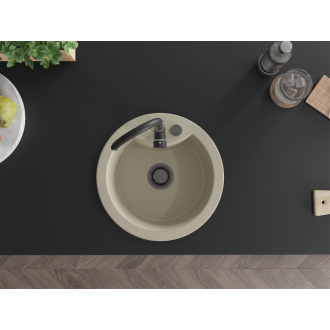 Mexen Diego 1miskový granitový drez 488 x 480 mm, béžový, čierny sifón - 6512481000-69-B