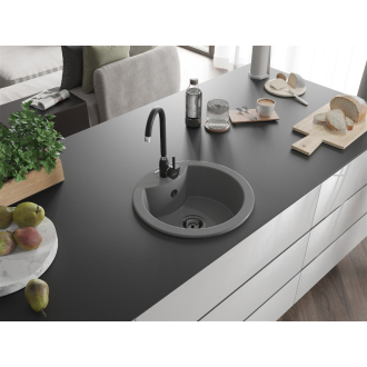 Mexen Diego 1miskový granitový drez 488 x 480 mm, sivý, čierny sifón - 6512481000-71-B