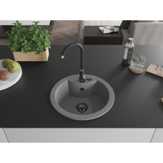 Mexen Diego 1miskový granitový drez 488 x 480 mm, sivý, čierny sifón - 6512481000-71-B