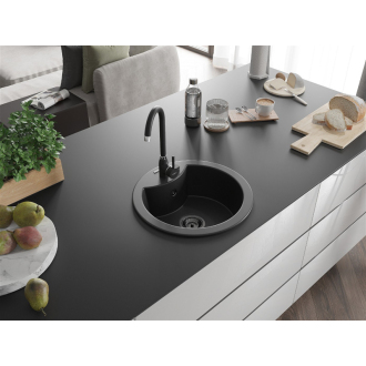 Mexen Diego 1miskový granitový drez 488 x 480 mm, čierny, čierny sifón - 6512481000-77-B