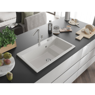 Mexen Omar 1miskový granitový drez 800 x 480 mm, biely, chrómový sifón - 6520801005-20