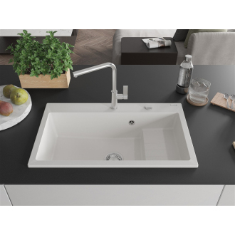 Mexen Omar 1miskový granitový drez 800 x 480 mm, biely, chrómový sifón - 6520801005-20