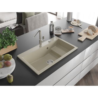 Mexen Omar 1miskový granitový drez 800 x 480 mm, béžový, chrómový sifón - 6520801005-69