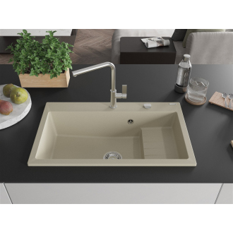 Mexen Omar 1miskový granitový drez 800 x 480 mm, béžový, chrómový sifón - 6520801005-69