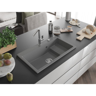 Mexen Omar 1miskový granitový drez 800 x 480 mm, sivý, chrómový sifón - 6520801005-71