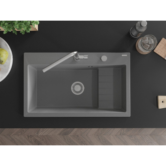 Mexen Omar 1miskový granitový drez 800 x 480 mm, sivý, chrómový sifón - 6520801005-71