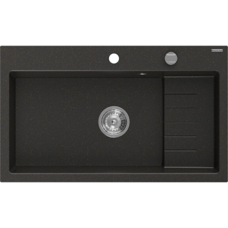 Mexen Omar 1miskový granitový drez 800 x 480 mm, čierna / zlatá metalíza, chrómový sifón - 6520801005-75