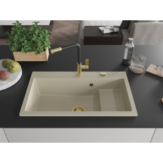 Mexen Omar 1miskový granitový drez 800 x 480 mm, béžový, zlatý sifón - 6520801005-69-G