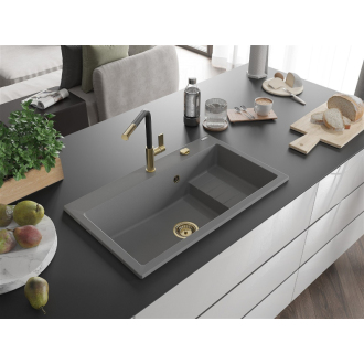 Mexen Omar 1miskový granitový drez 800 x 480 mm, sivý, zlatý sifón - 6520801005-71-G