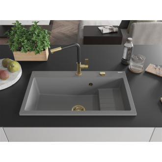Mexen Omar 1miskový granitový drez 800 x 480 mm, sivý, zlatý sifón - 6520801005-71-G