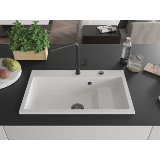 Mexen Omar 1miskový granitový drez 800 x 480 mm, biely, čierny sifón - 6520801005-20-B
