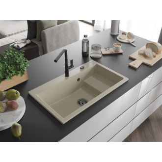 Mexen Omar 1miskový granitový drez 800 x 480 mm, béžový, čierny sifón - 6520801005-69-B