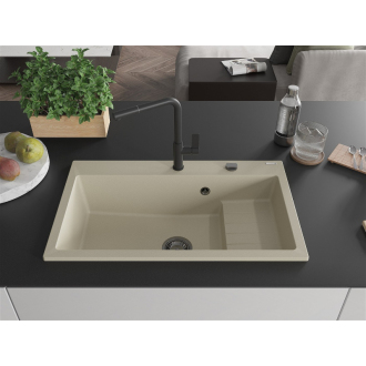 Mexen Omar 1miskový granitový drez 800 x 480 mm, béžový, čierny sifón - 6520801005-69-B