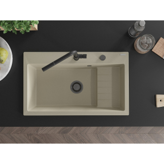 Mexen Omar 1miskový granitový drez 800 x 480 mm, béžový, čierny sifón - 6520801005-69-B