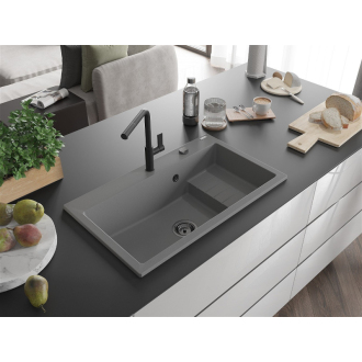 Mexen Omar 1miskový granitový drez 800 x 480 mm, sivý, čierny sifón - 6520801005-71-B