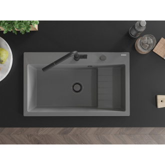 Mexen Omar 1miskový granitový drez 800 x 480 mm, sivý, čierny sifón - 6520801005-71-B