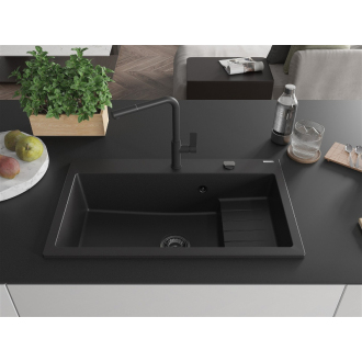 Mexen Omar 1miskový granitový drez 800 x 480 mm, čierny, čierny sifón - 6520801005-77-B