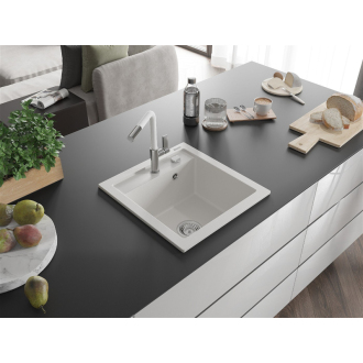 Mexen Vito 1-miskový granitový drez s kuchynskou batériou Flora, biela - 6503-20-670401-02