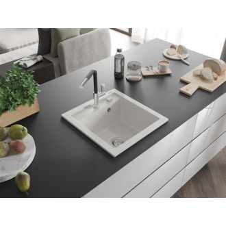 Mexen Vito 1-miskový granitový drez s kuchynskou batériou Flora, biela - 6503-20-670401-07