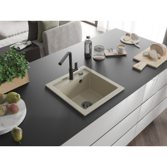 Mexen Vito 1-miskový granitový drez s kuchynskou batériou Flora, béžová 6503-69-670401-70-B
