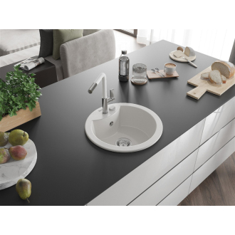Mexen Diego 1-miskový granitový drez s kuchynskou batériou Flora, biela - 6512-20-670401-02