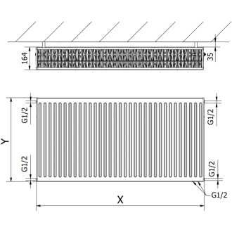 Oceľové doskové vykurovacie teleso Mexen CV33 600 x 1800 mm, spodné pripojenie, 4202 W, biela - W633-060-180-00