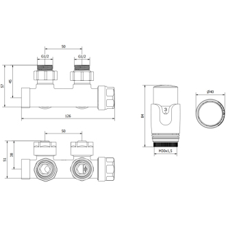Mexen G00 uhlová termostatická sada, Duplex, DN50, zlatá - W907-900-50