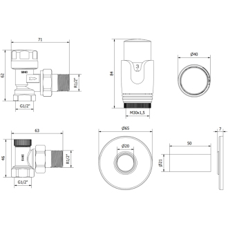 Mexen G00 uhlový termostatický set s krytom R, antracit - W901-900-904-66
