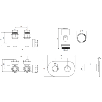 Mexen G00 uhlový termostatický set s krytom R, Duplex, DN50, antracit - W907-900-905-66