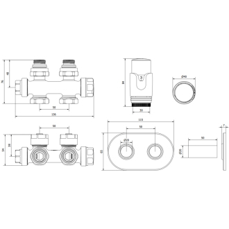 Mexen G00 uhlový/priamy termostatický set s krytom R, Duplex, DN50, antracit - W908-900-905-66