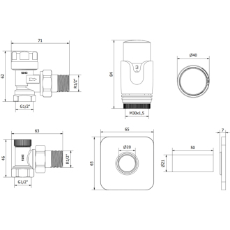 Mexen G00 uhlový termostatický set s krytom S, antracit - W901-900-909-66