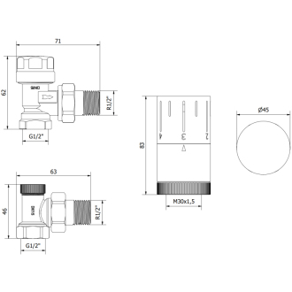 Mexen G05 uhlový termostatický set, antracit - W901-958-66