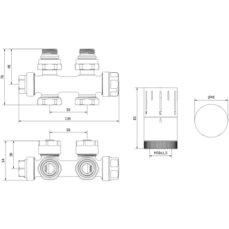 Mexen G05 uhlová/priama termostatická sada, Duplex, DN50, zlatá - W908-958-50