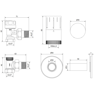 Mexen G05 uhlový termostatický set s krytom R, antracit - W901-958-904-66