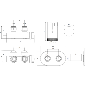 Mexen G05 uhlový termostatický set s krytom R, Duplex, DN50, antracit - W907-958-905-66