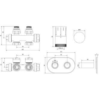 Mexen G05 uhlový/priamy termostatický set s krytom R, Duplex, DN50, chróm - W908-958-905-01