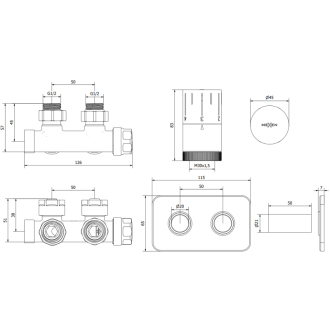 Mexen G05 uhlová termostatická sada s krytom S, Duplex, DN50, chróm - W907-958-910-01