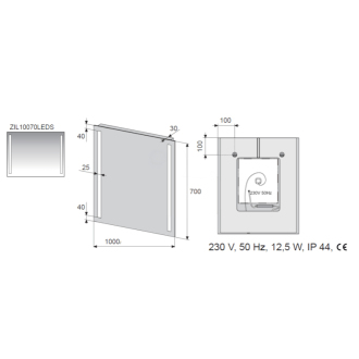 Zrkadlo LED 100x70, senzor, IP44 ZIL10070LEDS