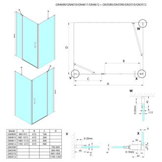 LORO obdĺžnikový sprchovací kút 1000x900 mm