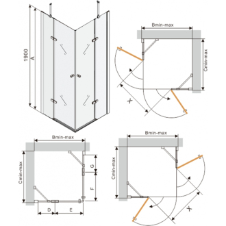 Mexen Roma Duo sklopná sprchová kabína 90 x 90 cm, priehľadná, zlatá - 854-090-090-50-00-02