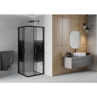 Mexen Rio štvorcová sprchová kabína 90 x 90 cm, pruhy, čierna - 860-090-090-70-20