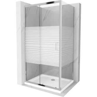 Mexen Apia výsuvná sprchová kabína 100 x 80 cm, transparentná/pruhy, chróm + plochá sprchová vanička - 840-100-080-01-20-4010
