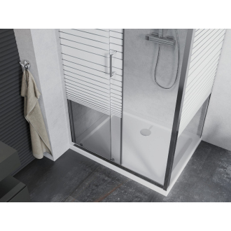 Mexen Apia výsuvná sprchová kabína 130 x 80 cm, transparentná/pruhy, chróm + plochá sprchová vanička - 840-130-080-01-20-4010